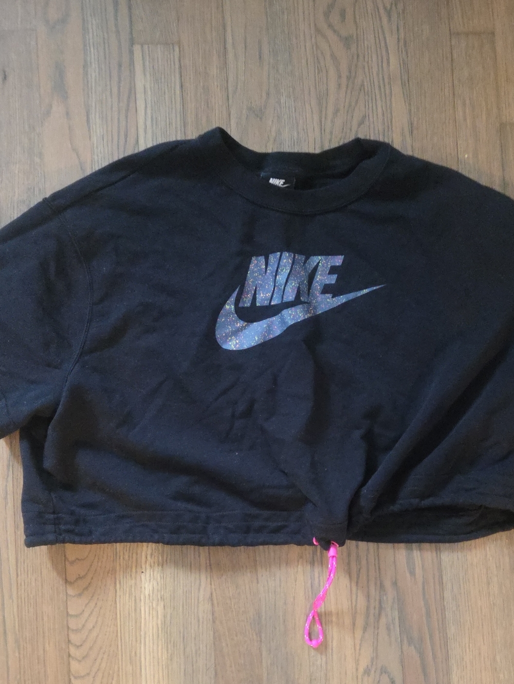 Nike Black Cropped Sweatshirt with Iridescent Logo